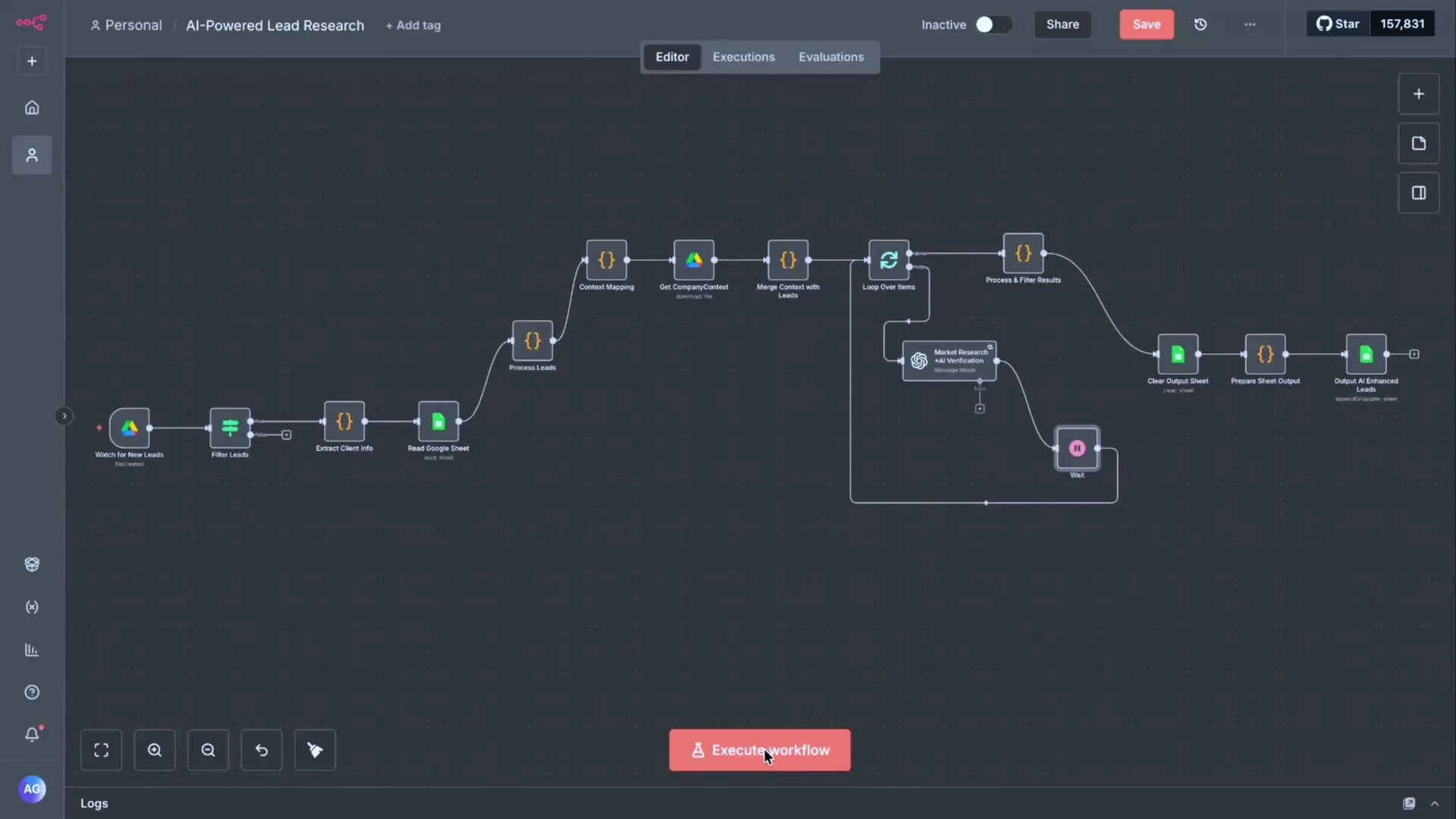AI workflow and lead qualification system screenshot